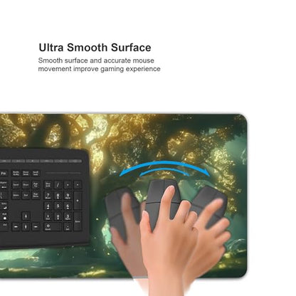 Large Extended Gaming Mouse Pad with Stitched Edges, (35.4X15.7In) Durable Non-Slip Natural Rubber Base, Waterproof Computer Keyboard Pad Mat for Esports Pros/Gamer/Desktop/Office/Home (A) - color: A