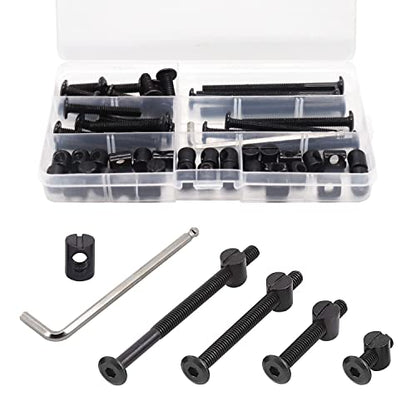 Crib Screws Bolts Hardware Replacement Kit, 28 Set M6 Bolts &Barrel Nuts for Bed Frame,Furniture,Chairs and Cabinets - M6x20/40/60/80mm Hex Drive Socket Cap Screws Assortment - size: Black-28 Set