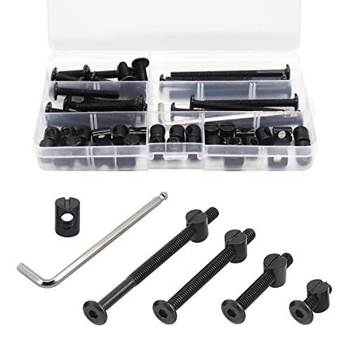 Crib Screws Bolts Hardware Replacement Kit, 28 Set M6 Bolts &Barrel Nuts for Bed Frame,Furniture,Chairs and Cabinets - M6x20/40/60/80mm Hex Drive Socket Cap Screws Assortment - size: Black-28 Set
