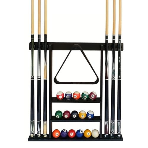 SUPERDIAMOND 6 Holes Wall Mounted Pool Cue Rack, Wood Billiard Stick Holder Holds 6 Cues for Pool Table Accessories, Heavy-Duty Billiards Storage Rack Stand Display for Game Room,Black - size: 6 Cues, style: SU-wa6-Cue Racks-black