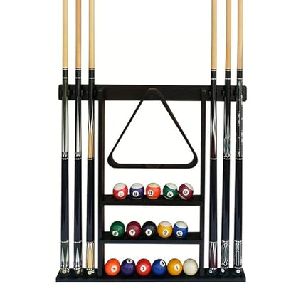SUPERDIAMOND 6 Holes Wall Mounted Pool Cue Rack, Wood Billiard Stick Holder Holds 6 Cues for Pool Table Accessories, Heavy-Duty Billiards Storage Rack Stand Display for Game Room,Black - size: 6 Cues, style: SU-wa6-Cue Racks-black