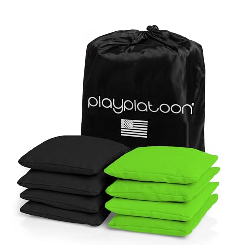 Play Platoon Premium Weather Resistant Duckcloth Cornhole Bags - Set of 8 Bean Bags for Corn Hole Game - Regulation Size & Weight - color: Lime Green & Black