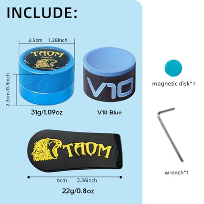 TAOM Pool Chalk Holder Round Shaped Practical Tool Billiards Accessories Magnetic Mini Chalk Tip Case Container Round Box Billiards - color: 4-Blue with V10 Blue Chalk and Clip