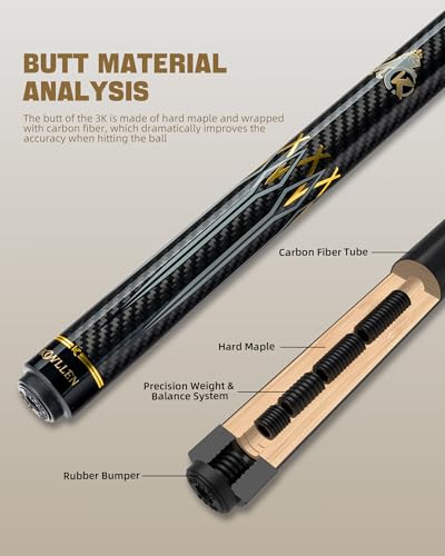 KONLLEN Carbon Fiber Pool Cue Stick 58-inch Professional Pool Sticks for Adults Full Carbon Technology Low Deflection Pool Cue Billiard Cues with 12.5mm Tip (Easy to Control, Pro Taper, Ultra-Smooth) - color: 008 gold