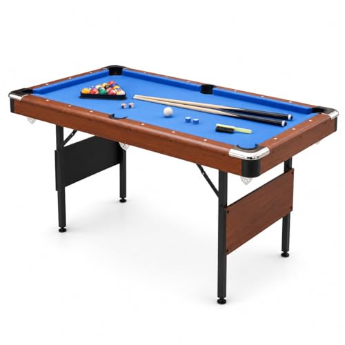 6ft Pool Table for Adults, Wooden Foldable Billiard Tables with Chrome-Plated Corners&Stable Steel Adjustable Legs, 6 Foot Pool Tables No Assembly Required, Includes Full Accessory Kit - color: Blue