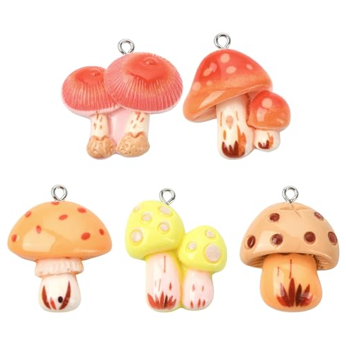 Stiesy 30Pcs Resin Mushroom Charms with Loops, 5 Styles Cute Charms Beads, Mixed Color Mushroom Shape DIY Pendant Ornament for Jewelry Making, DIY Necklace Bracelet Craft Supplies - color: Mushroom-5 Styles-30Pcs