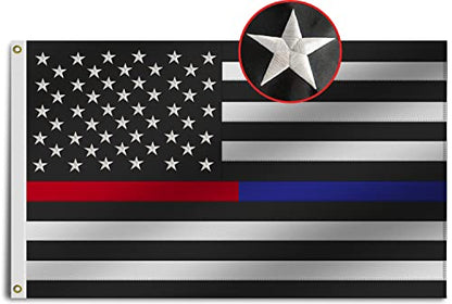 Heavy Duty American Thin Blue Line Police&Thin Red Line Firefighter Flag 3x5 FtLongest Lasting Oxford Nylon 210D | Embroidered Stars | Four Rows Stitching Fly Ends|Honoring Law Enforcement Officers - color: Red-Blue American
