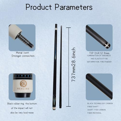 58" 19-20oz 2-Piece Carbon Pool Cue Stick 11.8mm Tip Billiard Carbon Fiber Clue, Billiard Supplies 1/2 Joint Handmade Straight Fit Ball/Black Eight, Nine Balls 19-20oz (Play Cue) - color: Black-4