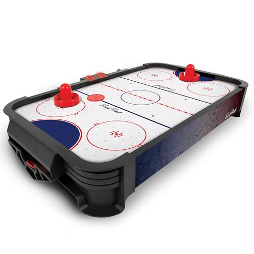 EastPoint Tabletop Air Hockey Table Pro - Black & White - LED Scoreboard for Hockey Game - Includes Pucks & Pushers for Table Games for Kids - Compact Durable Design for Tabletop Play
