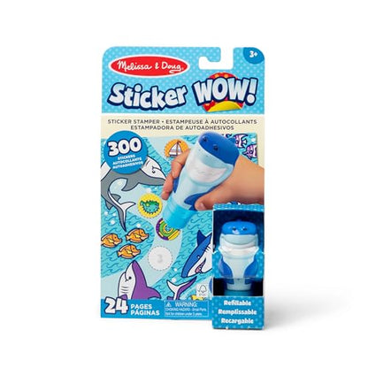 Melissa & Doug Sticker Wow!™ 24-Page Activity Pad and Sticker Stamper, 300 Stickers, Arts and Crafts Fidget Toy Collectible Character – Shark - for Kids Ages 3+ - FSC Certified - color: Shark, size: Single