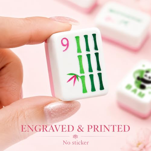 KOLIN American Mahjong Tile Set, 160 Engraved Melamine Mah Jongg Tiles, Pink Back 1.2 Inch Numbered Tiles with Carrying Case, Shuffler, Bag, Dice, Bettor & Chips, No Racks Included