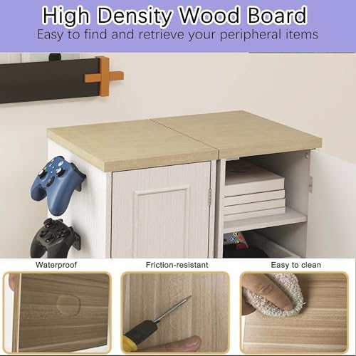 44.5” Media Storage Cabinet, Media Cabinet with 2 Built-in Drawers 3 Hooks & Shelf, Stereo Cabinet for Living Room, Easy Assembly