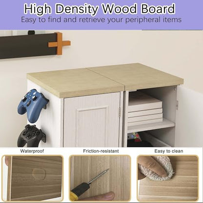 44.5” Media Storage Cabinet, Media Cabinet with 2 Built-in Drawers 3 Hooks & Shelf, Stereo Cabinet for Living Room, Easy Assembly