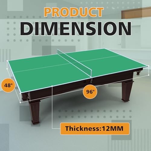 Ping Pong Table Top for Billiard Table, 7FT/8FT/9FT Foldable Table Tennis Table Topper for Pool Table, Indoor Outdoor Table Tennis Conversion Top w/Net & Premium Foam Padding (Green, 8x4 FT)
