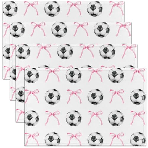 Pink Bowkknot Kids Placemats Set of 4,Soccer Cartoon Bow Tie Geometry Table Place Mats,Football Ball Sport Game Kitchen Decor,Black White Placemat Kitchen Table Decoration 12"x18" - color: Black White