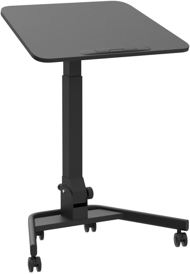 Foldable Mobile Standing Desk, Pneumatic Height Adjustable Rolling Sit Stand Desk, 90° Tiltable Portable Laptop Cart on Wheels, Mobile Desk Workstation for Home Office, Easy to Fold - color: Black