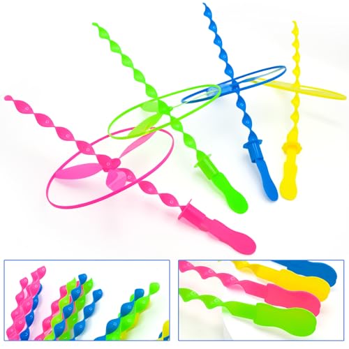 40 Pcs Large Flying Helicopter Toy Flying Disc Plastic Propeller Spinner Bamboo Dragonfly Flyer Saucers with Launchers Kids Party Favors Gifts