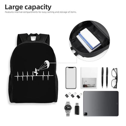 Kitesurfing Heartbeat Backpacks For Men Women Book Bag Travel Hiking Camping Work Lightweight - color: Ye17