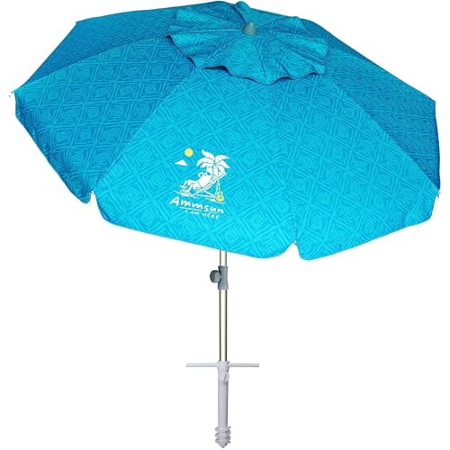 AMMSUN 7ft Heavy Duty High Wind Beach Umbrella with Sand Anchor & Tilt Sun Shelter UPF 50+ Protection Outdoor Sunshade Umbrellas Carry Bag for Patio Garden Pool Backyard Teal - color: Sky Whirlpool Teal