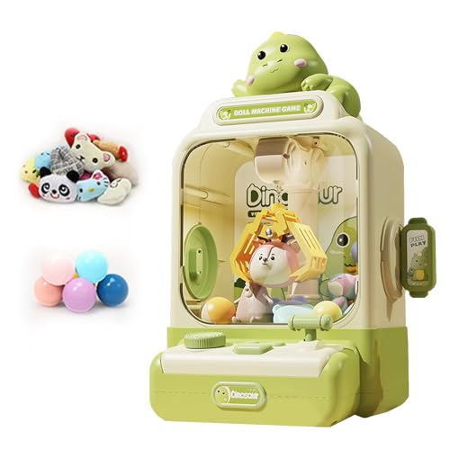 Dinosaur Claw Machine - Mini Vending Machine with Lights and Music, Candy Machine Dispenser for Kid Ages 3+, Electronic Kids Claw Machine Game for Birthday Party Includes 10 Plush Toys - color: Green