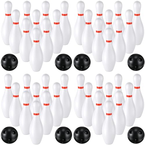 RoundFunny 4 Pack 6.3 Inch Kids Bowling Set Indoor and Outdoor Games for Kid Includes 40 Pcs Plastic Bowling Pins and 8 Pcs Balls Lawn Games for Toddler Yard School Activities Party