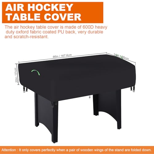 Air Hockey Arcade Table Cover,Heavy Duty 600D Oxford Covers for Hockey Game Table/Foosball and Game Soccer Table ,Outdoor Waterproof,Rain, Snow and Wind-Proof (Black, 66*34*20in) - size: 66*34*20in