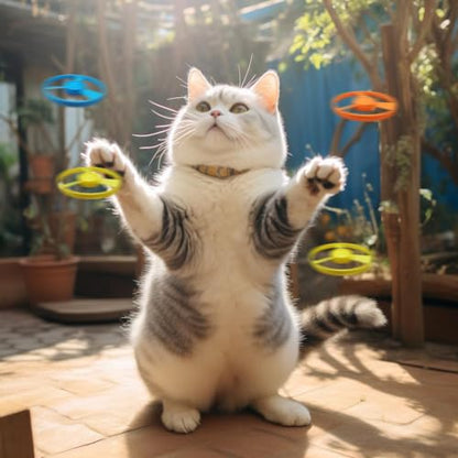 Cat Fetch Toy, Interactive Flying Cat Toy with 20 Propellers, Kitten Tracks Toy for Training Hunting Chasing - color: Dark Blue + 20 Propellers