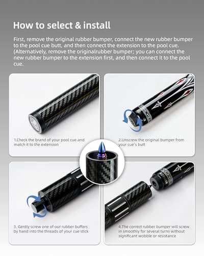 KONLLEN Pool Cue Extension with 3 Bumpers Carbon Fiber Billiards Cue Extension Billiard Accessories for Pool Sticks - color: Adjustable Extension