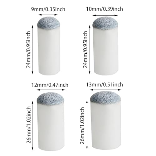 Pengxiaomei 40pcs Slip On Pool Cue Tips Replacement Billiard Cue Tips 4 Sizes Slip-On Cue Tip(9mm/10mm/12mm/13mm, Each Size 10pcs)