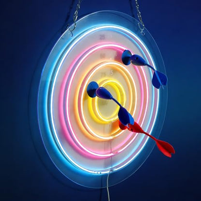 DartBoard Neon Sign Dart Target Led Neon Light Suitable for Adult Kids to Play Comes with 6 Suction Cup Darts, Dimmable Wall Light for Bedroom Game Room Man Cave Bar Club Decor