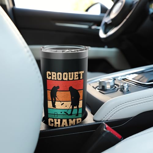Croquet Champ Retro Funny Lawn Game Player Quote Stainless Steel Insulated Tumbler - color: Black
