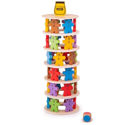 Bigjigs Toys Teddy Tumbling Tower Game - 49 Piece Stacking Tower for 3+ Years, Colourful Balancing Puzzles, Quality Wooden Stacking Toys & Montessori Toys for Kids