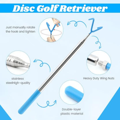 Disc Golf Retriever Pole, 16 Feet Telescopic Design with Stainless Steel Frame, Carry Bag,Extendable Golf Accessories Grabber to Retrieve Discs in Water