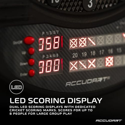 Accudart Meteor Electronic Dartboard – 35 Games, 580 Variations, Virtual Opponent, Dual LED Scoring, Advanced Play Features, Supports Up to 8 Players – Includes 6 Soft‑Tip Darts & Tips