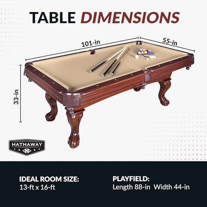Hathaway Augusta 8 Ft Furniture Pool Table – Includes Cue Sticks, Billiard Balls – Classic Design Perfect for Family, Home, Dining, or Living Room - color: Walnut Finish