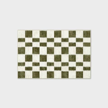 EVERGRACE Checkered Plaid Area Rug 2x3, Soft Fuzzy Faux Wool Rugs Washable Anti Slip Rugs Small Rug Carpet for Entryway Bedroom Living Room Hallway Kitchen Dining Room and Laundry Room, Olive Green - color: Olive Green, size: 2' x 3' (Rectangular)