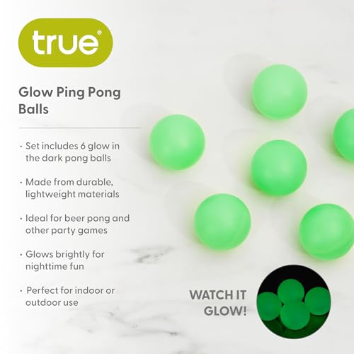 True Glow in the Dark Ping Pong Balls, Durable Lightweight Tennis Ball, Fun Drinking Games, Perfect for Indoor and Outdoor, Game Night, Party Supplies, Set of 6
