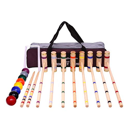 Deluxe 8-Player Croquet Game Set with Duffel Carry Bag (Eight 32" Handles) - size: Eight 32" Handles