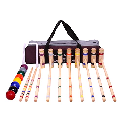Deluxe 8-Player Croquet Game Set with Duffel Carry Bag (Eight 32" Handles) - size: Eight 32" Handles