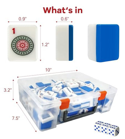 166 American Mahjong Tiles Only with Portable Carrying Storage Box & 3 Dice, 1.2" Mahjong Set for Party, Play with Friends Family (Blue) - color: Blue
