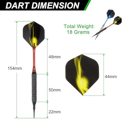 PATIKIL Darts Plastic Tip Soft Tip Darts Set - 12 Pcs 18 Gram with Tip Darts 100 Extra Dart Tips 15 Dart Flights Plastic O-Rings & Wrench with Dart Case for Electronic Dartboard