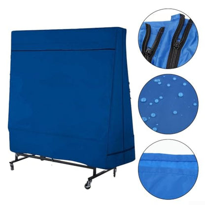 Waterproof Table Tennis Table with 2 Zippers, Oxford Cloth Outdoor Pong Dust Protector Garden Patio, Dark Blue, 160x160x85x36cm