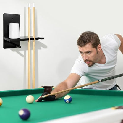 3 Sets Wall Mounted Billiard Chalk Holder, Wooden Pool Cue Chalk Storage with 5 Cue Grooves, Pool Table Accessories for Billiard Room, Game Room & Bar (Black)