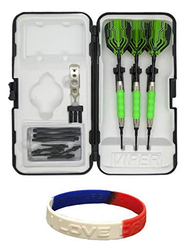 sure grip Viper Green Soft Tip Darts with Dart Case & Accessories Choice of Flights 16 or 18 Grams (Harrows Plexus, 18g)