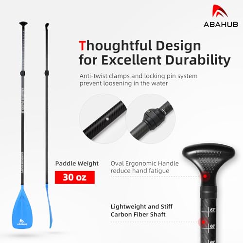 Abahub 1 x 3 Section Carbon Fiber SUP Paddle, Adjustable 67''-86'' Stand Up Paddle Lightweight Carbon Shaft, Black/Blue/Yellow/Green/Orange/Red Plastic Blade + Paddle Bag - color: Blue-SUP Paddle