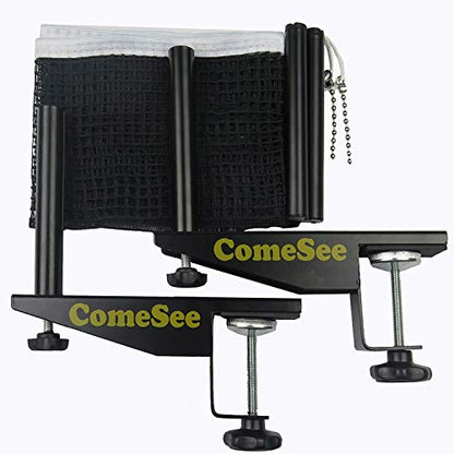 Comesee Professional Table Tennis Ping Pong Net Post Set Strength Screw Clamp with Net Clip Insert, 1.5 Inch Width Grip Holder, Tension and Height Adjustable Easy Set Up (Black)