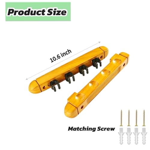 Wooden Billiard Cue Sticks Rack,2-Piece 4/6/8 Billiard Pool Cue Rack Wall Mounted Holders (wood yellow, 4 cue) - color: wood yellow, size: 4 cue