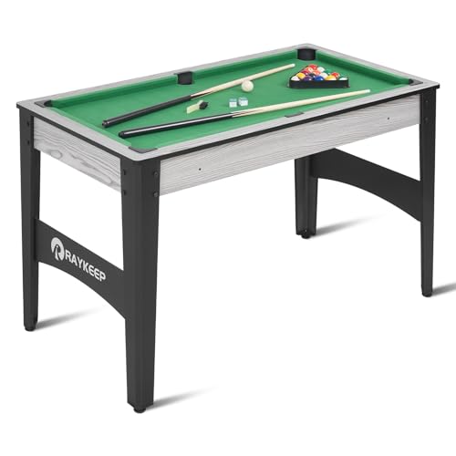 RAYKEEP 4FT/6FT Billiard Table, Portable Pool Table Set, Pool Game Table w/ 2 Cue Sticks, Ball Set for Adults Kids Family Game Room - color: 4FT Green