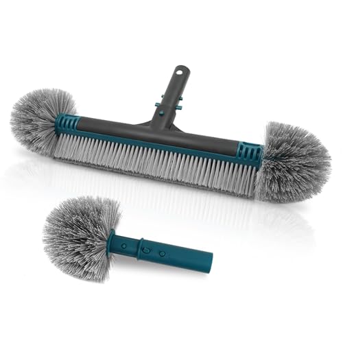 20'' Pool Brush Head, Detachable Pool Cleaning Brush with Durable Around Nylon Bristles, EZ Clip Aluminum Handle- Clean Swimming Pools Walls, Steps & Corners Faster - size: 20" Detachable Pool Brush