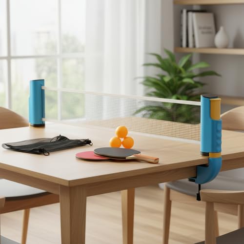 Portable Retractable Ping Pong Net Set with 2 Rackets & 3 Balls, Tool-Free Clamp for Any Flat Table - color: Yellow